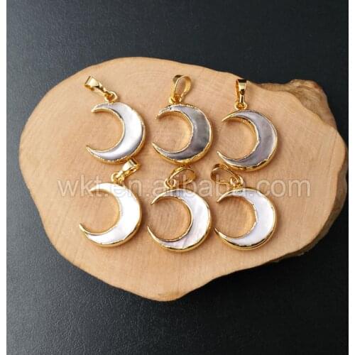 WT-P955 Amazing lovely tiny Grey crescent charms gold color grey shell crescent moon pendant 20mm