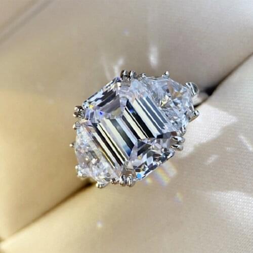 QTT Luxury Finger Ring Rectangle CZ Charms Rings 925 Sterling Silver Jewelry For Woman Wedding Anniversary Gift