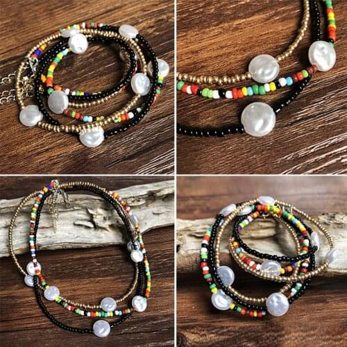 Colorful Bead Necklace Bohemia Ethnic Boho Beaded Choker Clavicle Necklace Pearl Decor Necklace Choker Women Jewellery