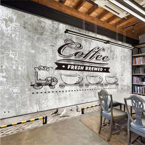 Retro Nostalgic Cafe Mural Fresh Brewed Coffee Restaurant Wall Paper 3D Coffee Shop Industrial Decor Gray Cement Wallpaper 3D