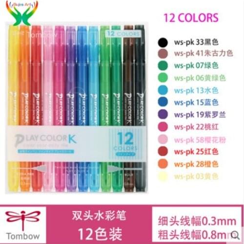 Tombow PLAY COLORK WS-PK 6/12/24/36 color Double head watercolor pen 0.3/0.8mm drawing pen hand account color stroke drawing pen