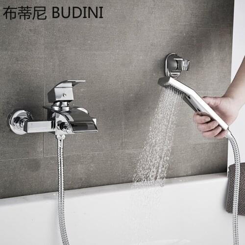 Bathtub Shower Set Wall Mounted Waterfall Bath Faucet Bathroom Set Cold and Hot Mixer Taps Brass Chrome