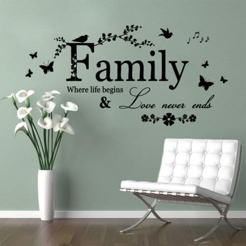 Family Where Life Begins Vinyl Wall Stickers Letter Quote Removable Decal Art Mural Home Decor