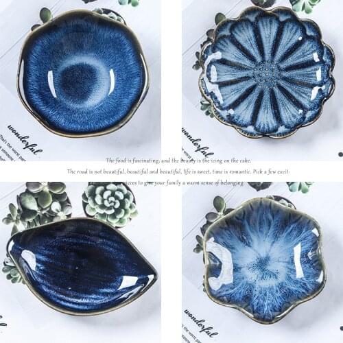 Japanese Creative Kiln Saucer Hotel Hot Pot Sauce Dish Home Ceramic Cold Dishes Sauce Dish Blue Vinegar Dish