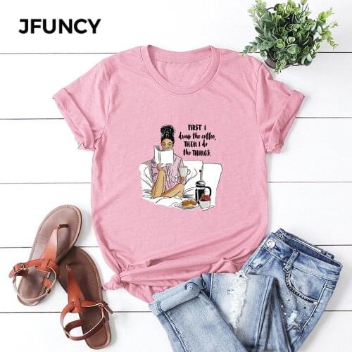 JFUNCY Plus Size Summer Womens T-shirts Cartoon Print Cotton T Shirt Woman Tshirt Short Sleeve Casual Loose Female Tee Tops