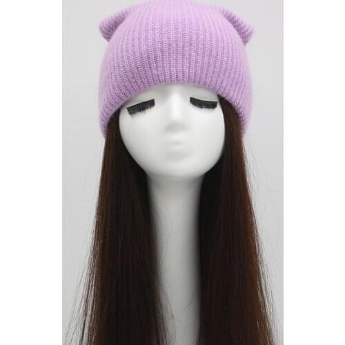 Rabbit Cashmere Hat Women Fashion Angora Knitted Pom Pom Beanie