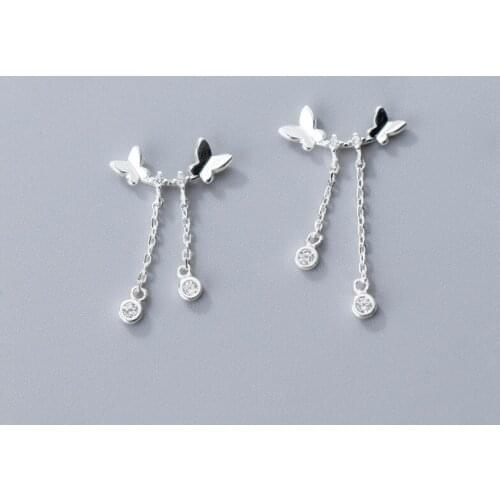 MloveAcc Genuine 925 Sterling Real Silver Butterfly Charm Earrings Fashion Tassel Earrings with CZ for Women