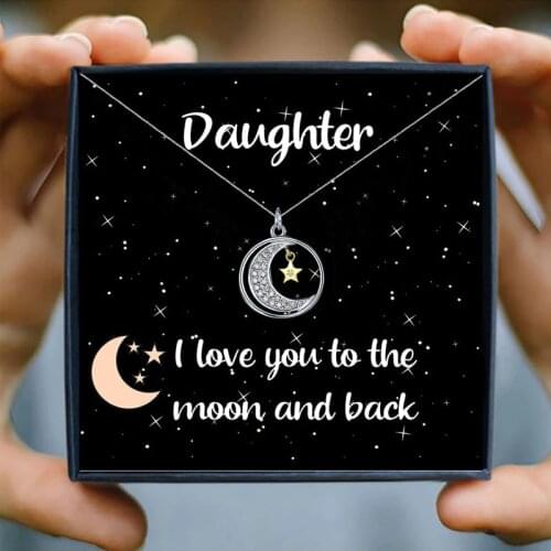 Cubic Zirconia Star Moon Pendant Necklace for Women Geometric Round Crystal Love Long Necklace To My Daughter Gift
