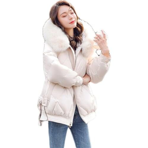 Winter Coat Women Short Loose Down Cotton Jacket 2020 New Korean Fashion Plus Size Thick Fur Collar Hooded Parkas Feminina JD980