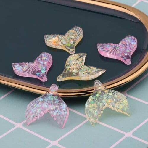 10PCS 28mm*33mm Resin Accessories Resin Glitter Beads Fish Tail Hairpin Earring Accessories