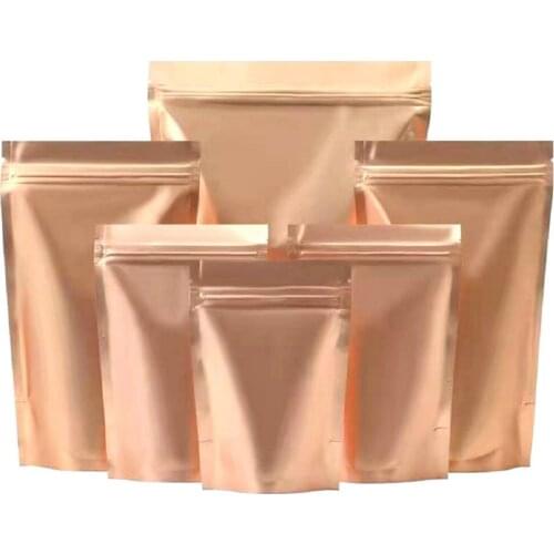 100Pcs/Lot Matte Gold Aluminum Mylar Foil Stand Up Bag Zip Lock Grip Seal Doypack Resealable Tear Notch Food Packaging Pouches