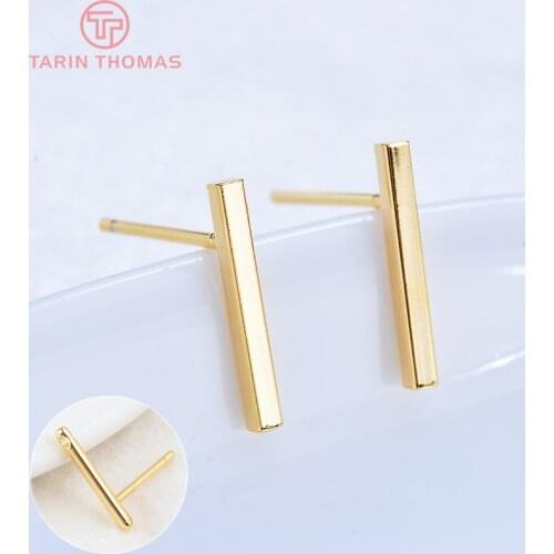 20PCS 12x1.5MM 24K Gold Color Brass Rod Stud Earrings High Quality Diy Jewelry Findings Accessories
