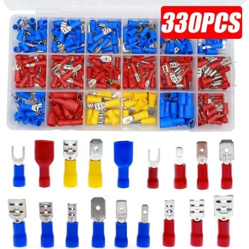 330x Assorted Insulated Wire Crimp Terminals Electrical Wire Connectors Spade Butt Fork Set Lugs Rolled Crimping Connector Kit