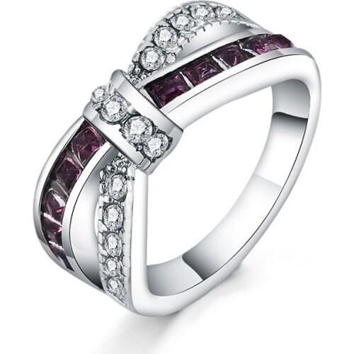 925 Silver Ring Inlaid Zircon Purple Crystal Ring For Woman Charm Jewelry Engagement Gift LR050