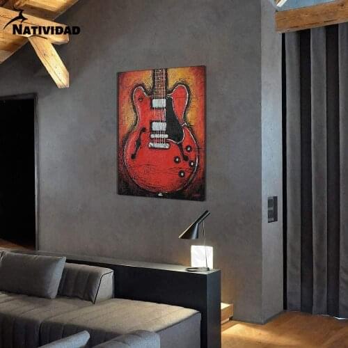 Abstract Canvas Painting Red Graffiti Guitar Wall Musical Instrument Poster Living Room Home Decoration Concert Hall Art Decor