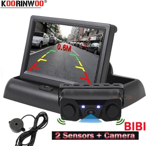 Koorinwoo Wireless AHD Car Video Parking Sensors Rear view camera 2 Alarm With Monitor Foldable Dash Radars Parking Parktronic