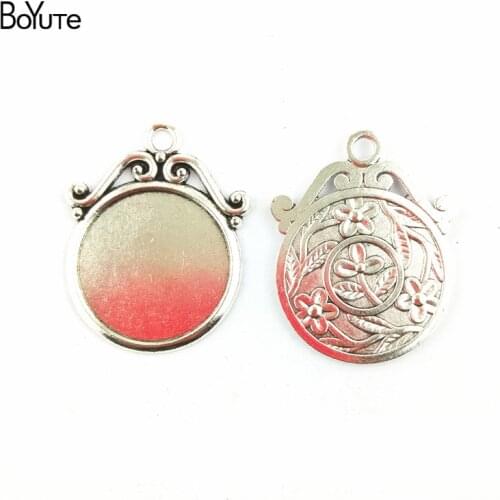 BoYuTe (40 Pieces/Lot) 25MM 2 Colors Metal Flower Pendant Settings Blank Base Bezel Trays Fit Glass Cabochon Cameo Diy Findings