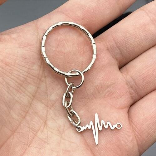 3pieces Stainless steel lucky Key Chain Heart Beats Pendant Car Key Ring Heartbeat Charm Keychains Bag Pendant Trinket keyring