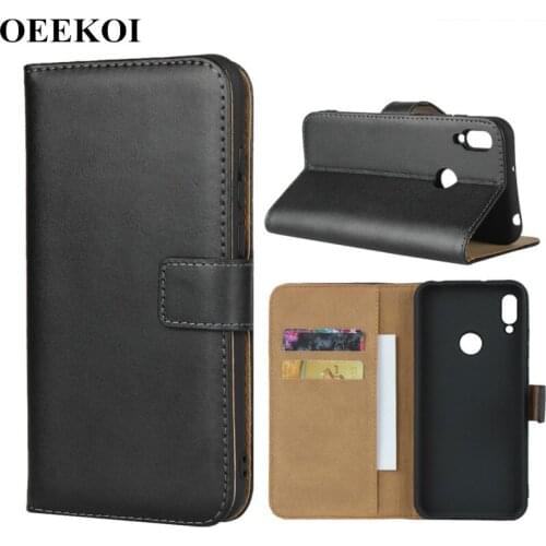 OEEKOI Genuine Leather Wallet Flip Cover Case for Huawei P20 Lite 2019/Y7 2019/P Smart 2019/Y5 2019/Y7 Pro 2019/Y6 2019