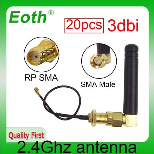 20pcs 2.4Ghz wifi antenna SMA male 2~3dbi Small size aerial 2.4 ghz antenna wi fi router + PCI U.FL IPX to RP-SMA Pigtail Cable