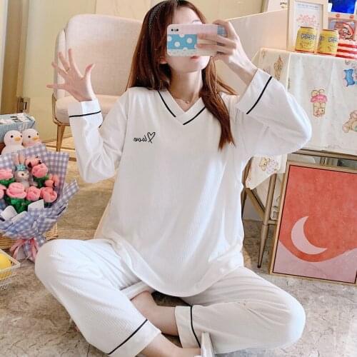 J5801# Maternity Clothes Spring Autumn Cotton Maternity Pajamas Sleepwear Clothes for Pregnant Women Home Wear Set