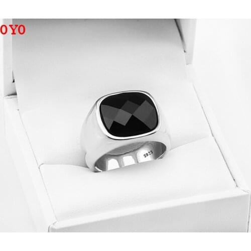 925 sterling silver black gemstone ring fashion Korean style hipster ring