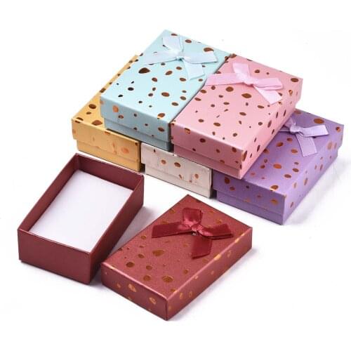 24Pcs Jewelry Boxes Necklaces Ring Earring Gift Box Bowknot Ribbon Packaging Storage Container Organizer with Sponge Mixed Color