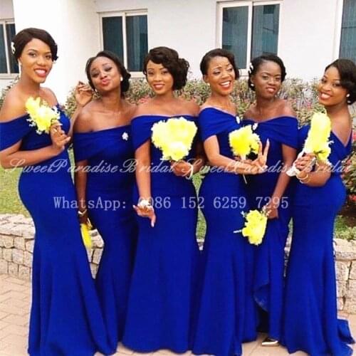 Royal Blue Mermaid Bridesmaid Dresses 2021 Women Boat Neck Long Robe De Soiree De Mariage Wedding Party Dress Maid Of Honor