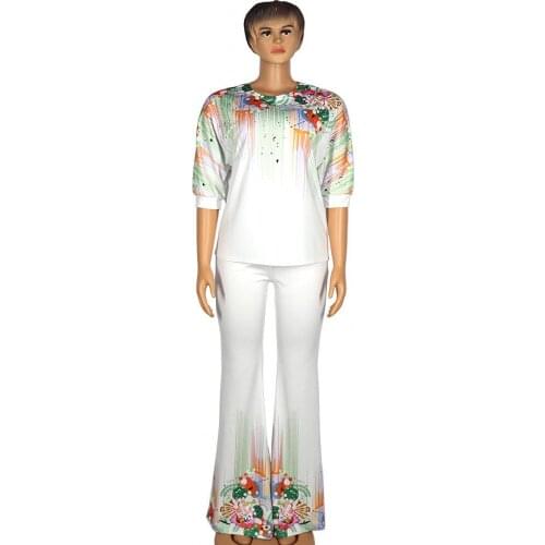 2 Piece Suit African Clothing Womens New Fashion Hot Drill Stretch Roman Fabric Spring T-Shirt Pantsuit Business Wear Big Yards