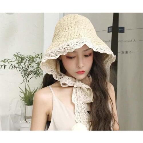 Lace women Panama Hats for Girls Straw Hat Summer Sun Hat for Girls Beach Girl Cap B1173