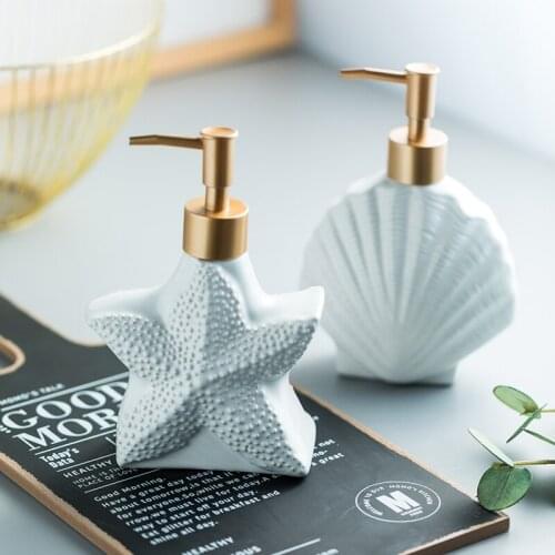 Kitchen Liquid Soap Dispenser Ceramic Bottle Bathroom Detergent Shell Starfish Design Bottles Hand Wash Soap Dispenser ZA328