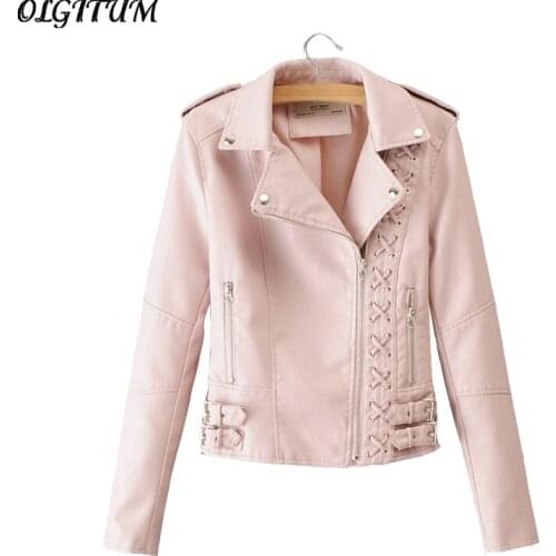 2019 European style Women Braided Rope Lapel Jacket Fashion Motorcycle Leather Jacket Outwear Multiple Zippers Slim short coat