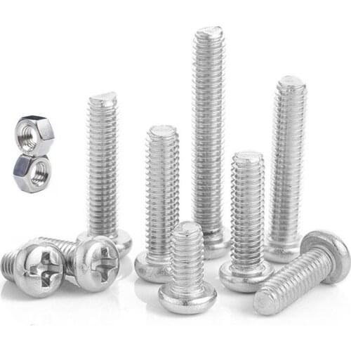 M3 Machine Cross Recessed Pan Screw 304 M3 Stainless Steel Round Head Screw And M3 Hex Nut