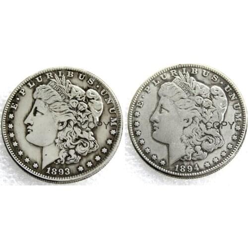 US Coins 1893/1894Two Faces UNC/Old Color Morgan Dollar copy Coins Silver Plated