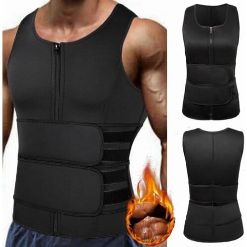Men Shapewear Slimming Waist Trainer Sweat Vest Neoprene Sauna Fat Burner Slimming Corset BodyShaper with Zipper for Weight Loss