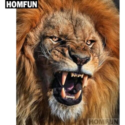 HOMFUN Full Square/Round Drill 5D DIY Diamond Painting "Angry lion" Embroidery Cross Stitch 5D Home Decor Gift A01348