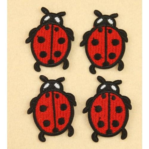 Flying Insect Red Black Beetle Patches Iron On For cloth Decoration Embroidery Cotton Fabric Sewing Appliques stickers