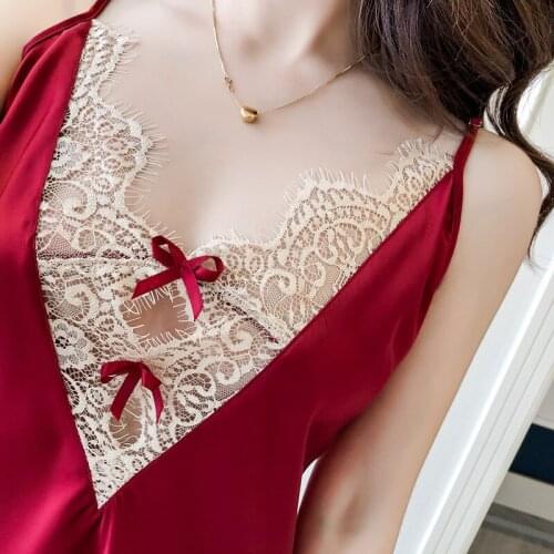 2019 New Leisi Deep V Sexy Temptation Camisole Nightdress High Files Silk Ice Silk Conjoined Female Clothing Generation Hair