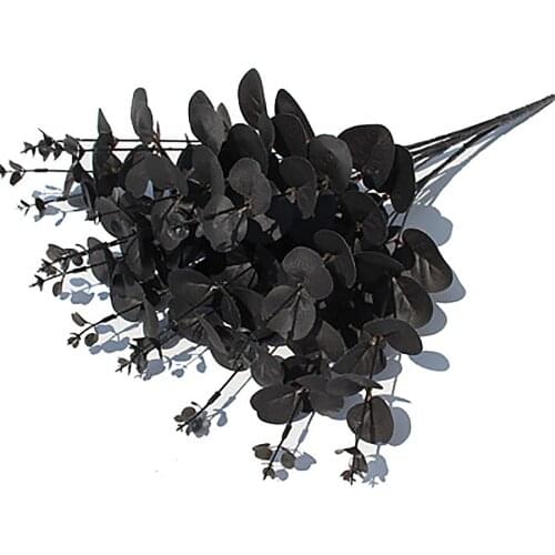 New Black Fake Leaves Branch Artificial Plant Branch DIY Simulated Eucalyptus Fake Plant Artificial Greenery