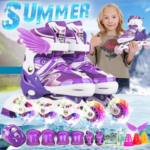 New children kids inline skate adjustable size flashing roller skating shoes girl boys patines