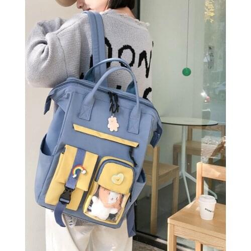 New Cute Donuts Women Backpack Female Ring Buckle Big Schoolbag Transparent Multi-pockets Travel Bag for Teenage Girls Backpacks