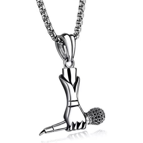 Hanging Ornaments for Men Women Hip Hop Personality Trend Microphone Hand Pendant Necklaces Titanium Steel Necklace S406