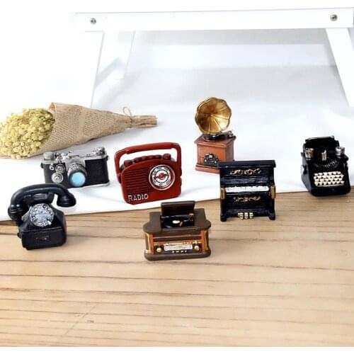 Retro Radio Phonograph Typewriter Figurine Miniature for Living Room Decoration Desktop Ornament Miniatures Figurine Home Decor