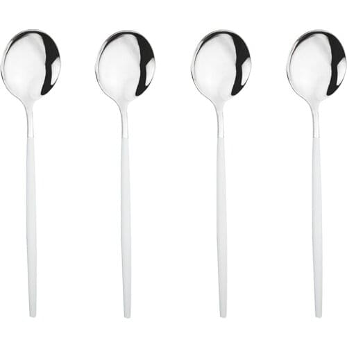 Sliver 4pcs Dinner Spoons Stainless Steel Set Dinnerware Silverware Set Cutlery Set Flatware Outdoor Office Kitchen Tableware