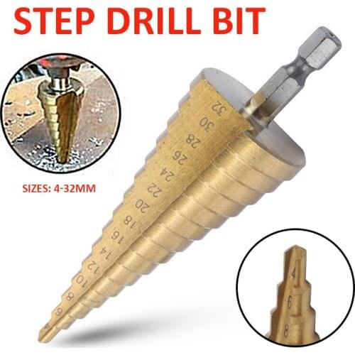Step Drill Bit 4-32mm Metal Drill Bits Staggered Step Drizzle Drill Stepped Titanium Coated Hole Cutter Wood Tools