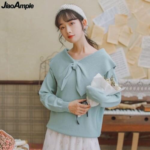 Cute Sweet Girls Student Doll Collar Sweater Autumn Winter Fashion Loose Solid Full Sleeve Tops Female 2020 Womens Pullovers