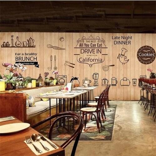 Seamless vintage wood grain large murals custom Baked tea cake bakery shop 3D wallpaper cafe restaurant 3D wallpaper