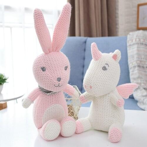 Nordic Style Knit Stuffed Elephant Plush Toy Animal Lovely Baby Animated Bear Unicorn Rabbit Toys Accompany Doll Cute Xmas Gift