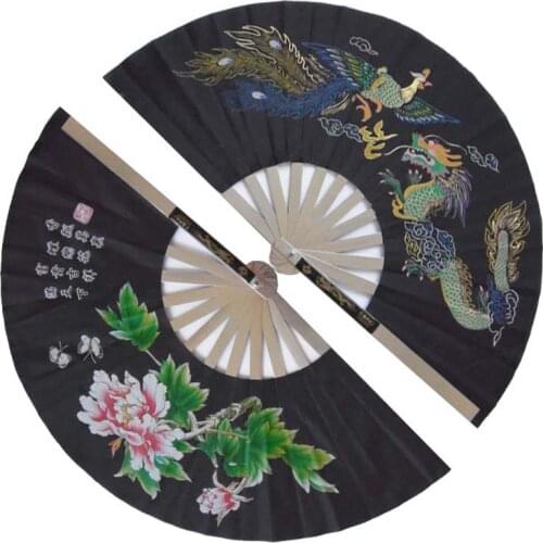 High quality thick stainless steel tai chi fan rib taiji double-sided pattern kung fu Martial arts performance fan