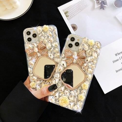 Mirror Rhinestone Case For iphone 11 12 Pro Max 12Mini Case Luxury Diamond Transparent Case For iphone 7 8 Plus X XSMax XR Cover